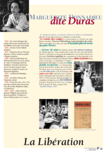 exposition itinérante sur la vie de Marguerite Duras
Exposition sur Marguerite Duras
Exposition sur la littérature française